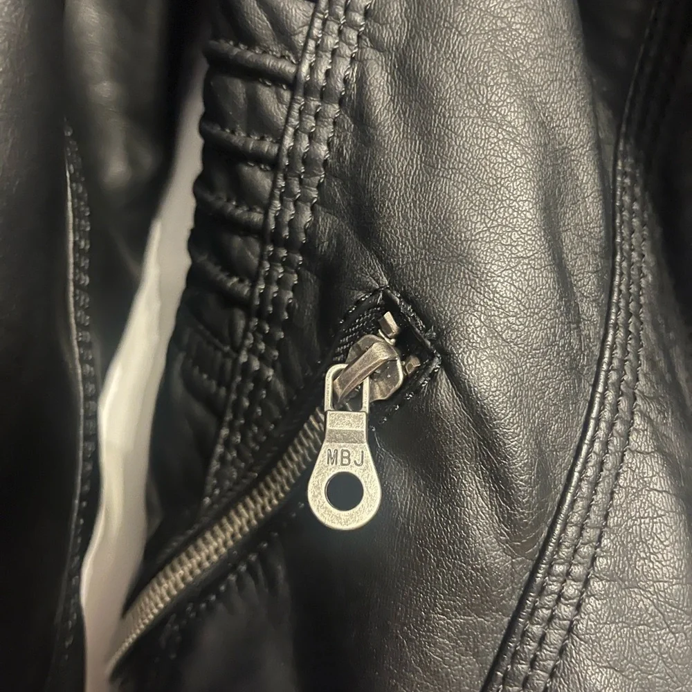 Made By Johnny size M faux leather black biker hooded jacket - Picture 7 of 13